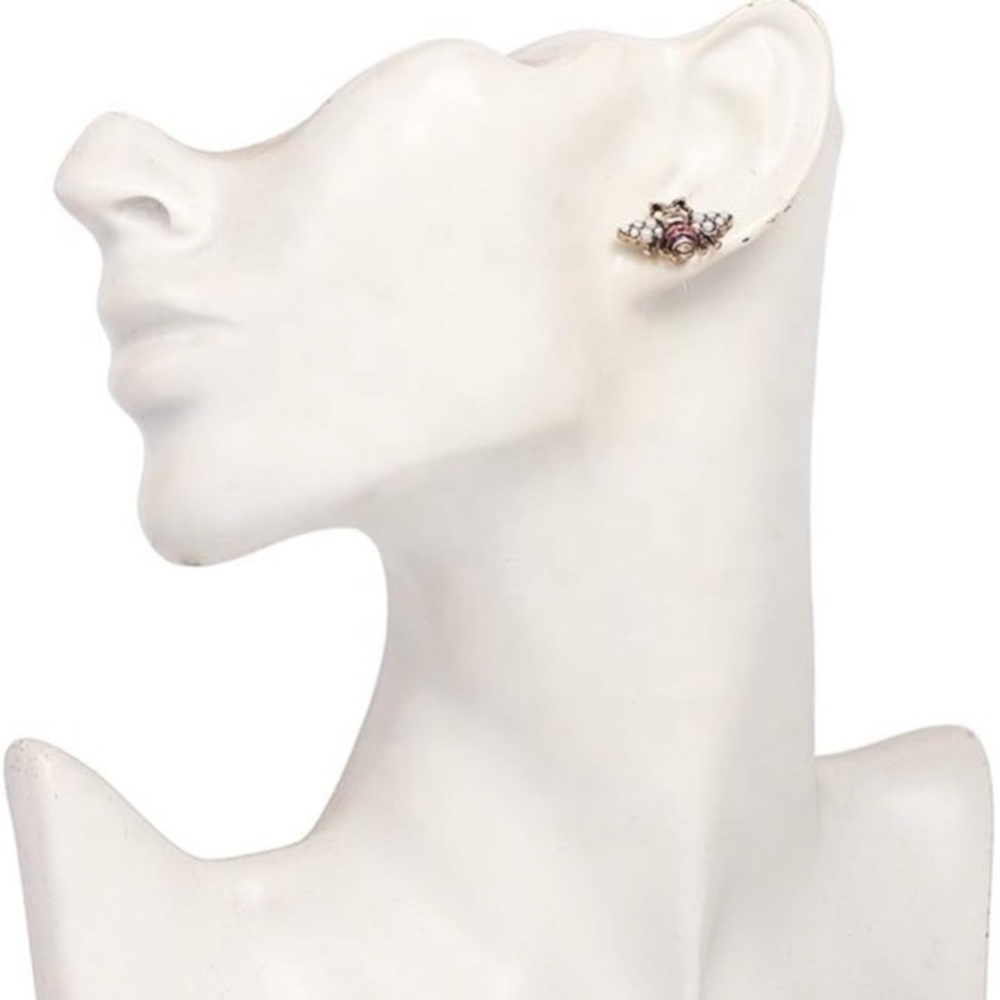 Bee Pearl Lux Red Stone Crystal Earrings - Picture 3 of 5